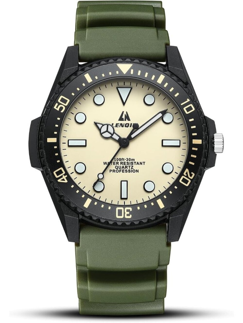 Men's Green Yellow Analog Quartz Leather Waterproof Luminous Luxury Casual Watch